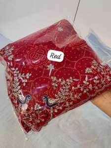 Georgette tradicional indio con estampado Bandhej y trabajo de bordado Sari Fabricante y proveedor de Surat - Product Image 5