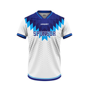 Ensemble de maillots de football personnalisés blanc bleu motif 3D respirant séchage rapide OEM ODM Polo imprimé par sublimation - Product Image 3