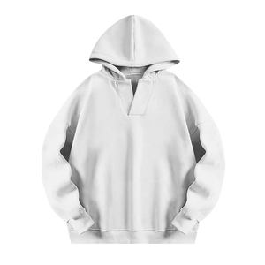 Alta calidad Plain Drop Shoulder Pullover Hoodie Custom Fleece Cotton Oversized V Neck Hoodies Mujeres Streetwear - Product Image 6