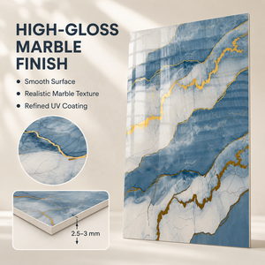 Pannello in PVC Effetto Marmo MORLENX Blu Bianco con Venature Dorate, Alta Lucentezza, per Lobby di Hotel e Design <span class=keywords><strong>d</strong></span>'<span class=keywords><strong>Interni</strong></span> - Product Image 2