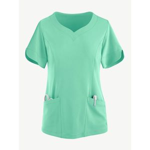Spa élégant femmes uniforme col en V haut infirmière personnalisé propre Logo tailles hôpital médical clinique en gros remise en vrac gommage ensembles - Product Image 2