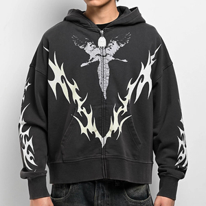 Sweat à capuche personnalisable en molleton bouclette de coton écologique pour l'hiver, avec strass et impression graphique intégrale sérigraphiée - Product Image 1