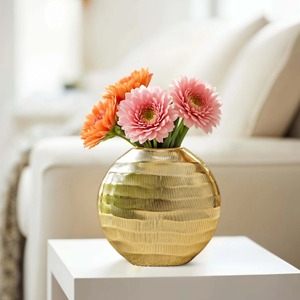 \ \ Vase décoratif rond en métal doré avec finition lisse Pièce maîtresse parfaite pour la table à manger du salon et l'espace de bureau - Product Image 2