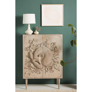 Meuble de rangement modulaire en bois massif sculpté de style bohème botanique, polyvalent pour le salon et la cuisine, meubles de salon - Product Image 1