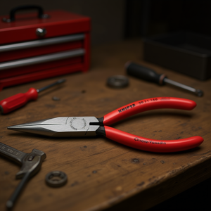 Pince à bec long Knipex, tête atraînementée noire, poignées plastifiées polies, mâchoires demi-rondes - Product Image 3