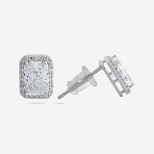 92.5 <b>Silver</b> <b>Stud</b> <b>Earrings</b> Trendy Geometric Diamond & Pearl Classic Elegant Emerald Cut for Wedding Engagement Party Gift 188467 - Product Image 5