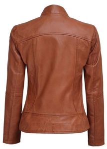Meilleure vente veste en cuir marron clair pour femmes col montant d'hiver processus tricoté respirant écologique séchage rapide solide - Product Image 6