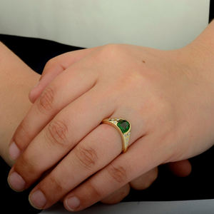 Vente en gros 14K or jaune classique Tourmaline verte Bague en diamant Excellente qualité Bijoux de fête de mariage pour femmes - Product Image 5