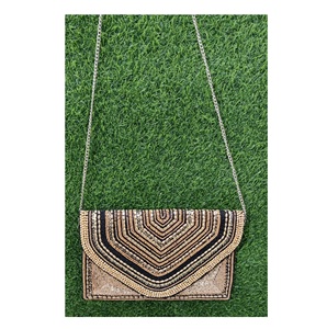 Bolso de mano de lona personalizado de lujo hecho a mano para mujer bohemio, bolso de mensajero de utilidad de noche, patrón geométrico hecho en La India - Product Image 1