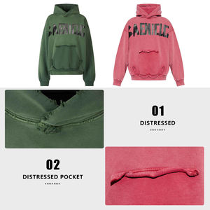 Sudadera con capucha personalizada de gran tamaño para hombre, Jersey desgastado con lavado ácido, 100% algodón, ropa de calle de felpa francesa para invierno - Product Image 4