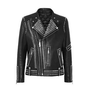 Veste de moto en cuir de mouton véritable pour homme en toile de haute qualité personnalisée noire style High Street - Product Image 1