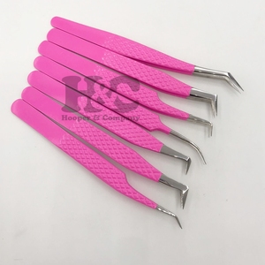 Pince à épiler rose pour extension de cils en acier inoxydable de couleur rose clair Pince à cils durable Logo personnalisé Vison durable - Product Image 5