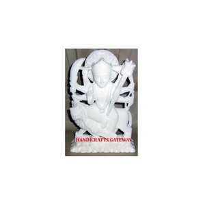Statue de déesse traditionnelle Durga Maa faite à la main en marbre blanc pour le salon - Product Image 1