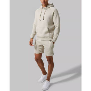 ชุดเซ็ตฮู้ดดี้และกางเกงขาสั้นผ้าฝ้ายฟลีซคุณภาพสูงสำหรับผู้ชาย สกรีนโลโก้ได้ ชุดลำลองสไตล์สตรีทแวร์ ไซส์ใหญ่ สีพื้น ชุดฤดูร้อน - Product Image 4