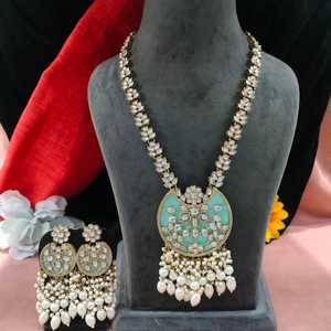 MOP Stone And Hanging <b>Pearls</b> Circle Shaped Pendant <b>Set</b> Lightweight And Versatile Ideal For Casual Ethnic Wear,Festive Gatherings - Product Image 1