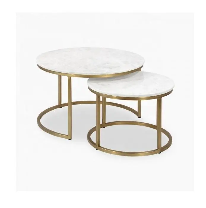 Table basse en métal avec revêtement doré et dessus en marbre