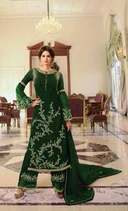 Fiesta tradicional india desgaste Georgette bordado secuencia hoja dorada papel trabajo Salwar Kameez con Dupatta - Product Image 5