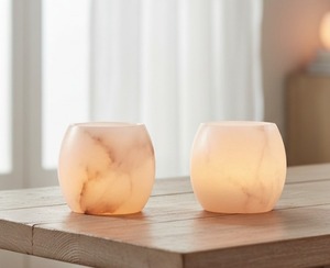 Porte-bougie en albâtre (lot de 2) |   Ensemble de bougies votives en pierre naturelle Ensemble de deux porte-bougies votives en albâtre - Product Image 4