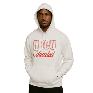 Felpa con cappuccio da uomo bianco HBCU felpa con cappuccio in ciniglia rossa e disegno ricamato stile di vita greco abbigliamento personalizzato College - Product Image 1