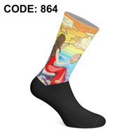 Chaussettes en coton turques à motif numérique imprimé par transfert thermique, série artistique, motifs uniques d'illustrateurs, confortables, entièrement imprimées