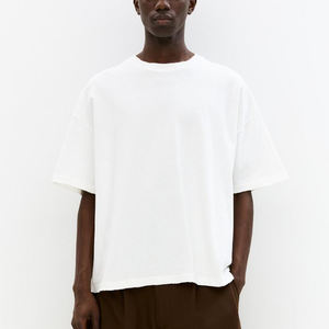 Camiseta de manga corta con cuello redondo acanalado suave para hombre 280GSM 100% camiseta en blanco de algodón - Product Image 3