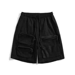 Pantalones cortos Cargo de gran tamaño para hombre con cierre de botón de cintura elástica Vintage en blanco malla Y2K Street Wear patrón Casual estilo bolsillos - Product Image 2