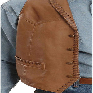 Veste en cuir sans manches personnalisable OEM pour hommes Veste à col en V de haute qualité avec rembourrage en duvet et logo personnalisé - Product Image 4