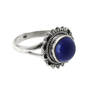 Precioso aspecto 925 plata esterlina Natural lapislázuli piedra preciosa forma redonda elegante anillo hecho a mano joyería fina proveedor al por mayor - Product Image 1