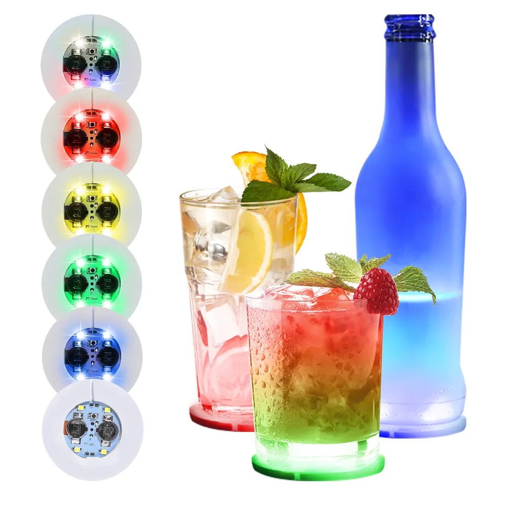 Lampes à LED pour sous-verres arrondis pour boissons alcoolisées Lumière clignotante pour petites bouteilles auto-adhésives pour bouteilles d'alcool