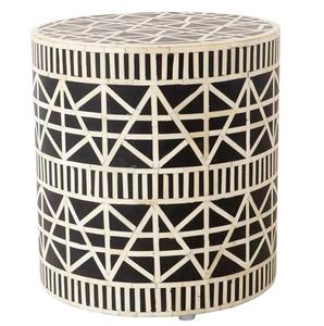 Taburete redondo con incrustaciones de hueso de nácar blanco y negro Nuevo, mesita de noche, mesita de noche con incrustaciones de hueso Hexagonal, mesita de noche - Product Image 3