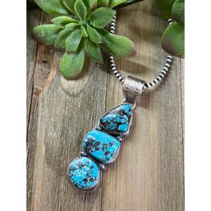 Pendentif en argent sterling turquoise égyptienne avec sertissage clos de diamants, style vintage, collier chaîne maille forçat pour mariage et fiançailles - Product Image 3
