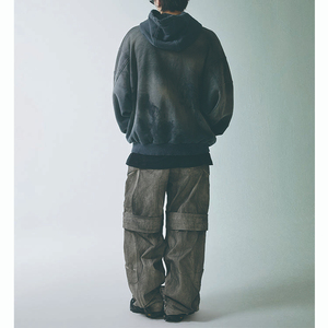 เสื้อฮู้ดดี้ผู้ชายทรงบ็อกซี่ แขนยาว ทรงหลวม ผ้าเทอร์รี่คุณภาพสูง กระเป๋าแบบจิงโจ้ ตกแต่งด้วยการซักแบบสเปรย์ ลุคดิสเทรส ตัดต่อผ้า - Product Image 5