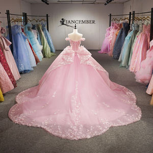 Dy6957 <b>Pink</b> Chiffon Quinceanera <b>Dress</b> <b>Puffy</b> Ball Gown Natural Anti-static Appliques Sweetheart Neck Vintage Train Prom Wedding - Product Image 2