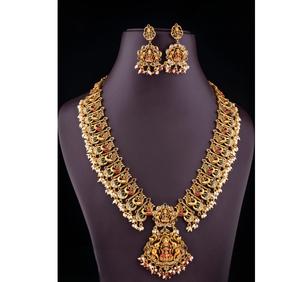 Conjunto de Joyería de Templo Chapada en Oro de Primera Calidad con Aretes para Bodas y Festivales, Colección para Mujer - Product Image 1