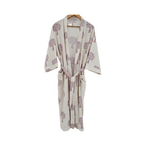 Robe de chambre kimono en coton 100% tissé, imprimé à la main, motif floral indien, luxe, vêtements de bain, vêtements de nuit, chemise de nuit pour l'été - Product Image 1