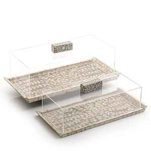 Food Safe <b>Clear</b> Acrylic Lid Mother of Pearl <b>Resin</b> Food Breakfast Serving Tray Antique Handmade Decorative Food Carrying Tray - Product Image 3