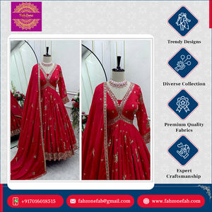 ชุด anarkali และชุด dupatta การออกแบบที่น่าสนใจผ้าไหมแท้ปักลายหนัก5มม. เย็บได้อย่างสมบูรณ์ - Product Image 4