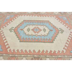 Tapis Kilim Turc Vintage 6.9X9.6 pieds Orange Bleu Patchwork Design Laine Matériel Latex Classique pour Décorations de Salon - Product Image 5
