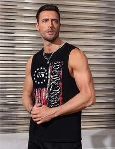 Chemises musculaires sans manches pour hommes Débardeurs graphiques à séchage rapide avec motif patriotique hawaïen de cocotier 100% coton - Product Image 2