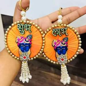 Multicolor Krishna Ji Dorr Hangings Shubh Labh Door Hanging Designer Moti Work y Gotta Work Hangings para la decoración de la boda - Product Image 2