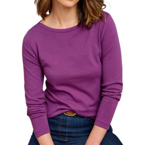 Camiseta OEM personalizada de manga larga con cuello en V para mujer 100% algodón tela suave y transpirable ropa informal de calidad superior para todas las estaciones - Product Image 2