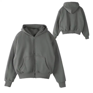 Sweat à capuche zippé pour hommes personnalisé couleur unie sweats à capuche épais à double épaisseur veste polaire à fermeture éclair pour hommes - Product Image 4