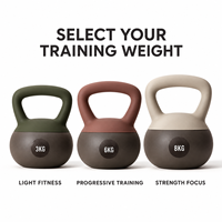 Kettlebell compact en PVC durable avec logo personnalisé, remplissage de sable de fer, base souple antidérapante respectueuse du sol et design étanche