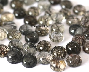 Quartz Rutile Noir Naturel 7mm Cabochon Rond-Quartz Rutile Noir Lâche Qualité Supérieure - Product Image 5