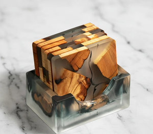 Sous-verre en bois artisanal durable en résine époxy polie avec bord vif, fait à la main, support de luxe pour tasse à thé et à café - Product Image 5