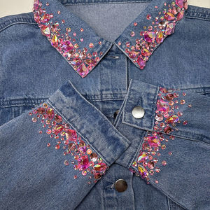 Chaqueta con diamantes de imitación America Street Wear Chaqueta vaquera con adornos de cuentas personalizadas a la moda Chaqueta vaquera - Product Image 1