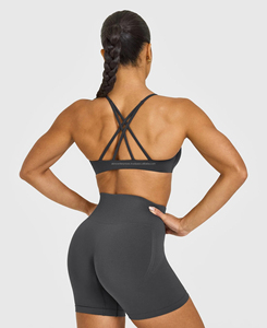 Women's High Quality 2 Piece Yoga <b>Set</b> Crisscross Strap Eco-Friendly <b>Square</b> Collar Solid Color Embroidered Short 220g - Product Image 2