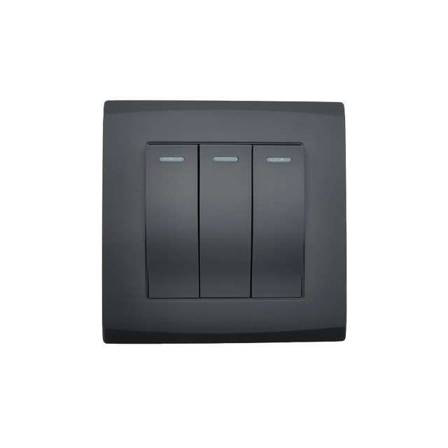 Factory Good Quality Switch Socket Wall PC Panel Black Modern Switch Outlet 10A 3 Gang Smart Home Electric Wall Switches