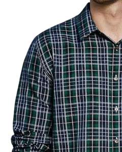 <b>Men</b> Plaid Button Up <b>Shirt</b> Dark Green Navy <b>Long</b> <b>Sleeve</b> <b>Casual</b> Checkered Flannel <b>Shirt</b> With Pocket Soft Autumn Winter Wholesale - Product Image 3
