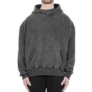Sweats à capuche pour hommes en molleton délavé à l'acide avec logo personnalisé, 2 pièces - Livraison rapide en gros, pull à épaules tombantes, couleurs/tailles personnalisées, teinture unie - Product Image 1